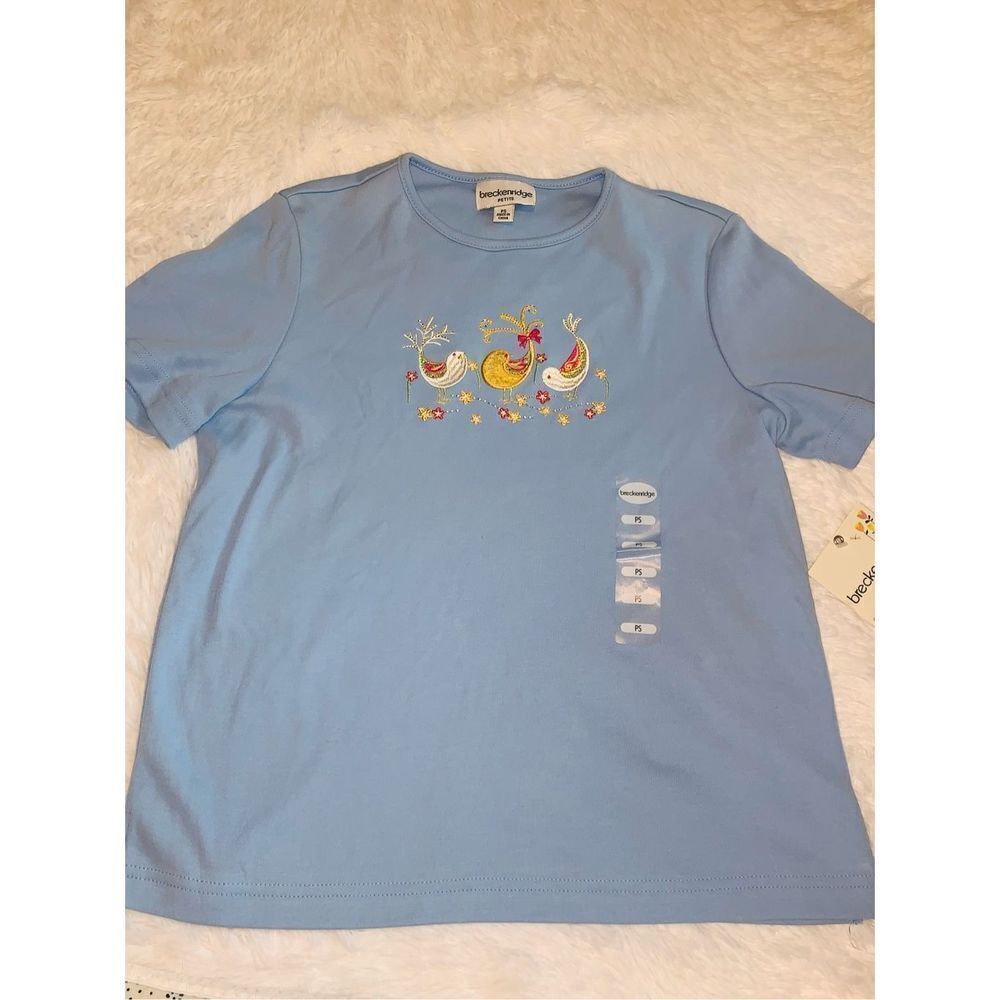 Vintage NWT Breckinridge Blue Bird Embroidery T-Shirt PS